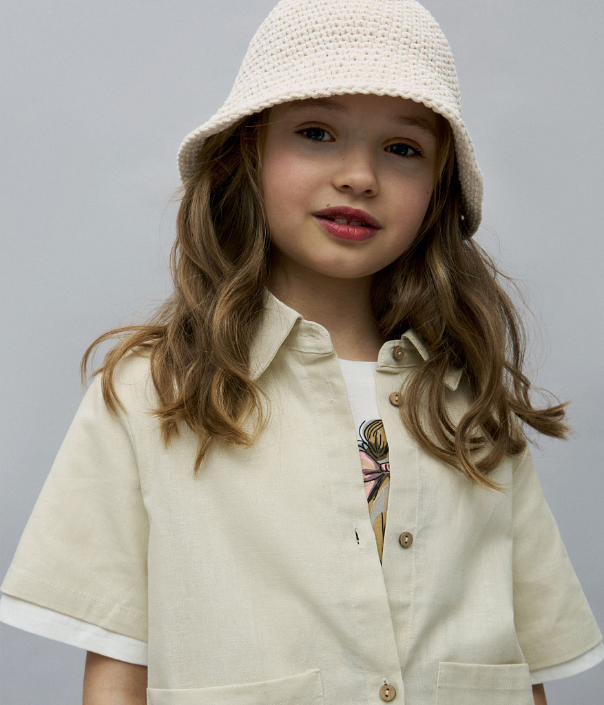 GIRLS set shorts and shirt/ Комплект детский шорты и рубашка/SS24TKG051 молочный