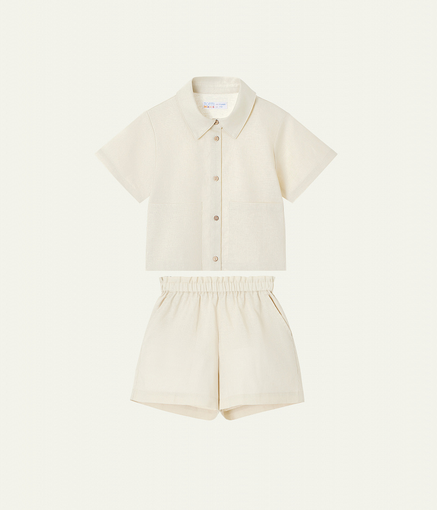 GIRLS set shorts and shirt/ Комплект детский шорты и рубашка/SS24TKG051 молочный