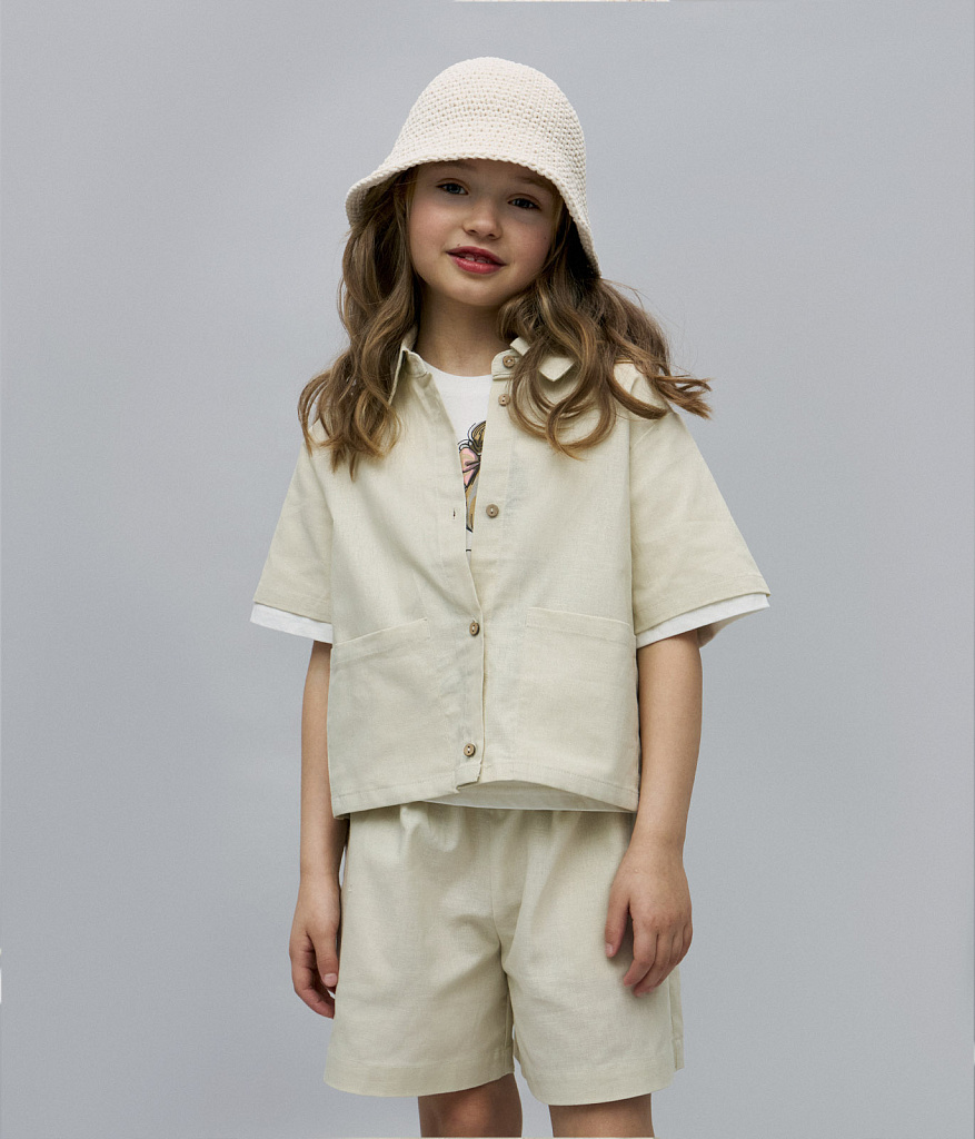GIRLS set shorts and shirt/ Комплект детский шорты и рубашка/SS24TKG051 молочный