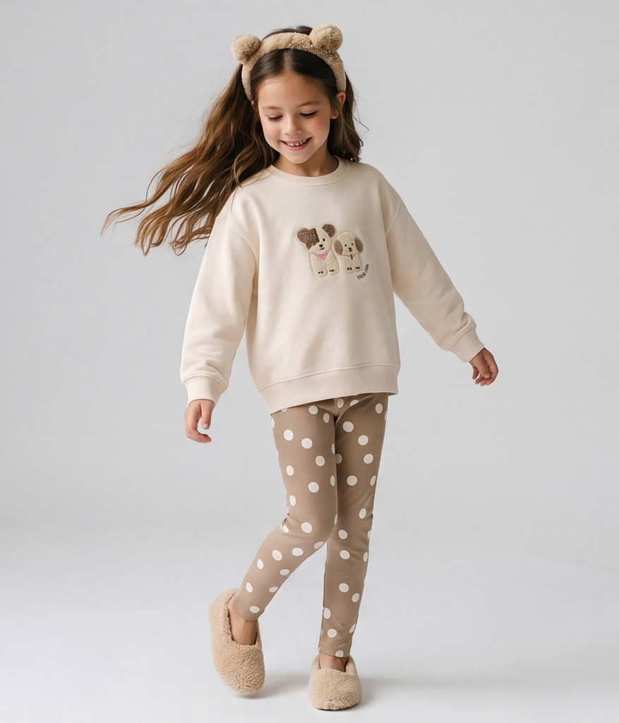 GIRLS Set: leggings & sweatshirt/Комплект детский: Леггинсы и свитшот /AW25TKG037 молочный; бежевый