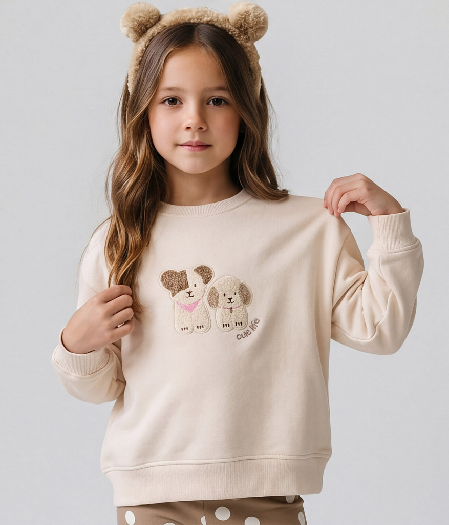 GIRLS Set: leggings & sweatshirt/Комплект детский: Леггинсы и свитшот /AW25TKG037 молочный; бежевый