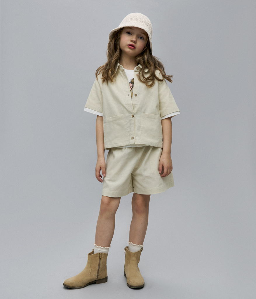 GIRLS set shorts and shirt/ Комплект детский шорты и рубашка/SS24TKG051 молочный